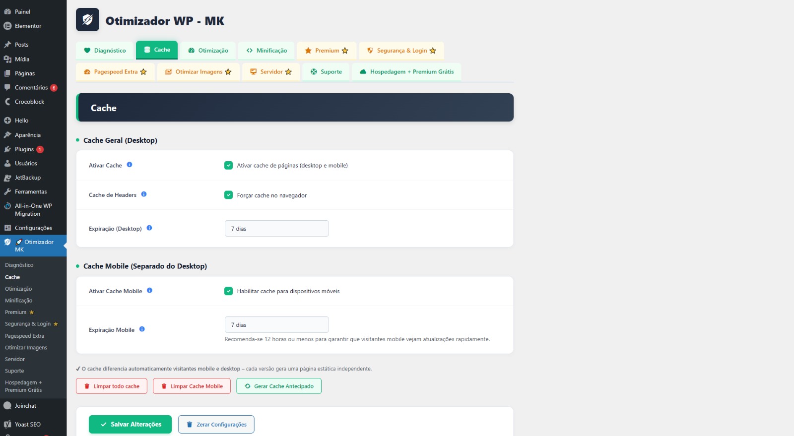 Aba Cache do plugin