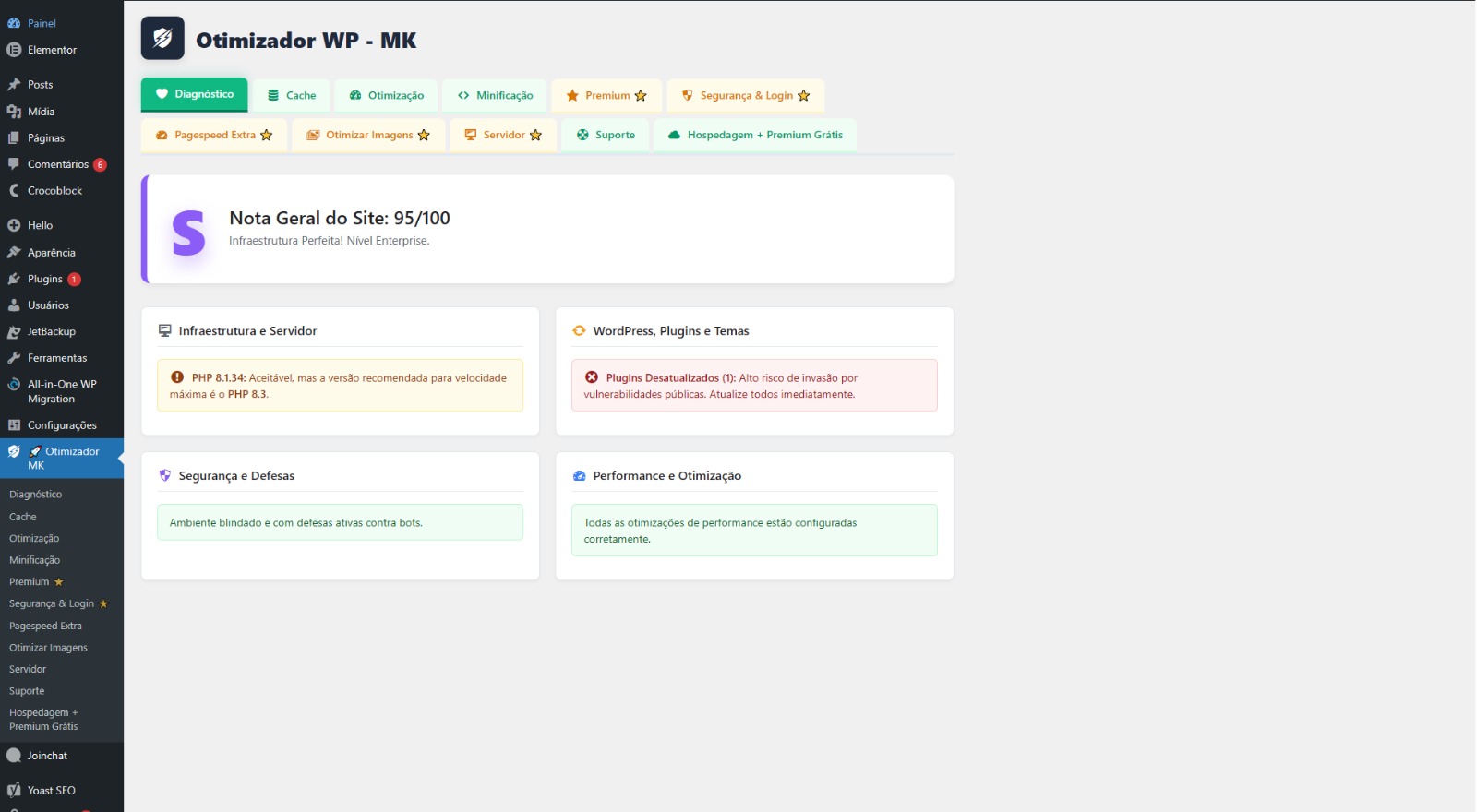 Aba Diagnóstico do plugin